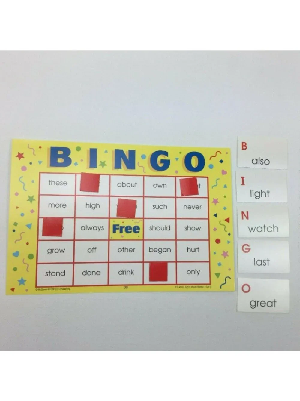 McGraw-Hill BINGO Card Game Sight Word Challenge Classroom Calling Cards Markers
